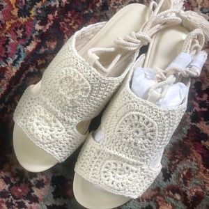 Joie Crochet Wrap Ankle Tie Flat Sandal